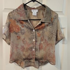 Vintage K Petite Printed Sheer Blouse, size 4P